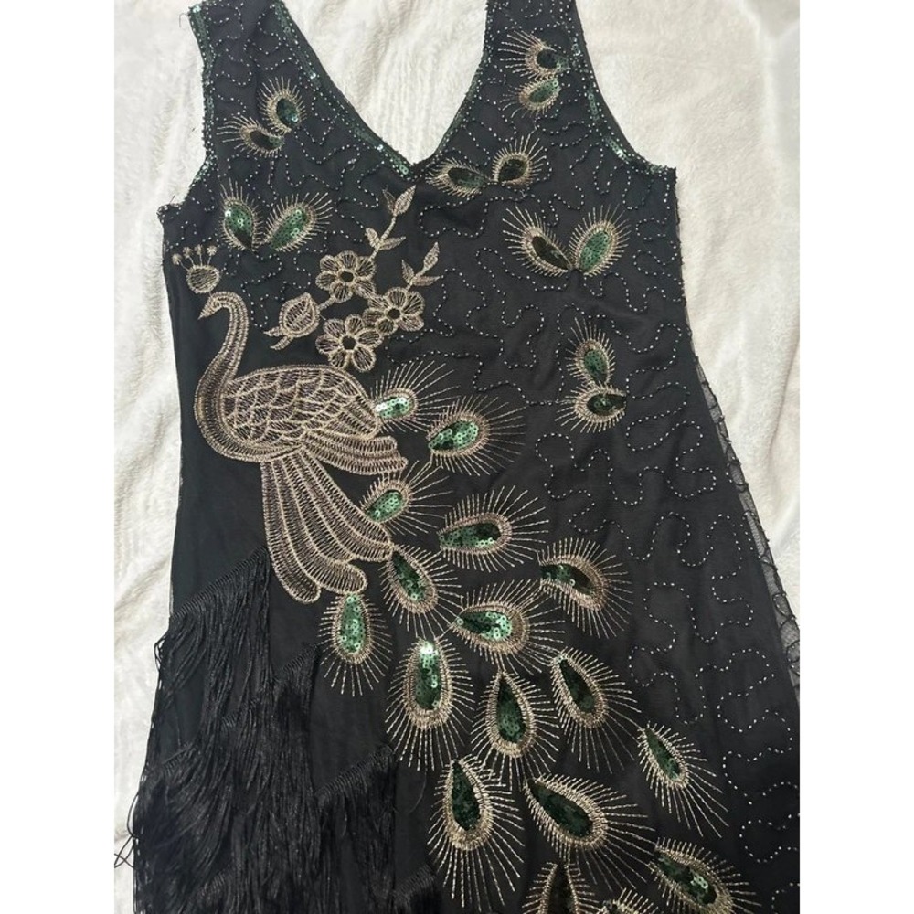 Gatsby Peacock Hand Beaded 1920s Flapper Fringe Art Deco Gala Luxury Halloween M